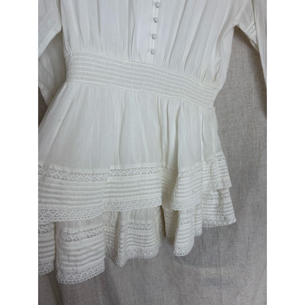 Aerie White Rock n Ruffle Mini Dress Tiered Lace Embroidered Long Sleeve Size L - Picture 7 of 8